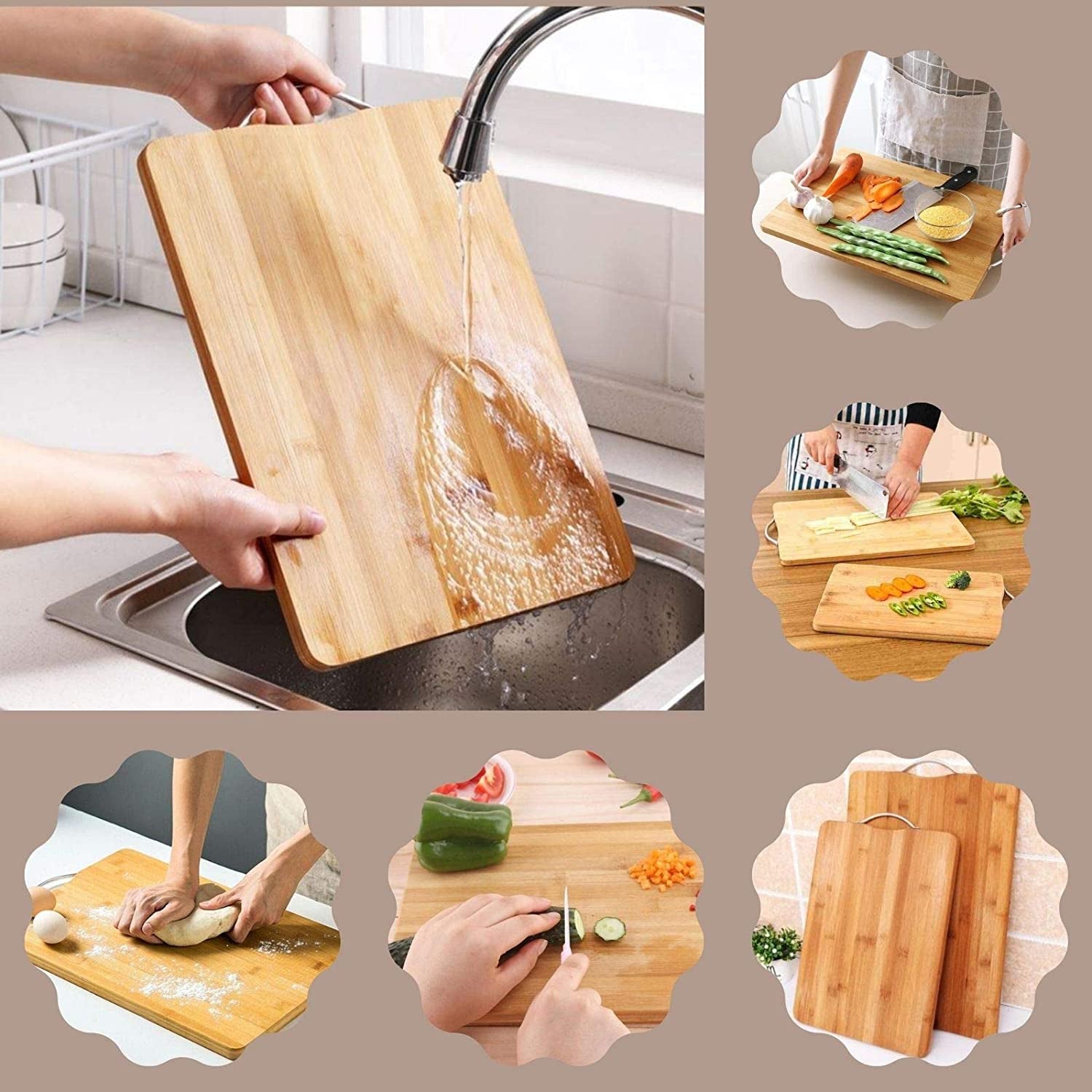 2475A Thick Wooden Bamboo Kitchen Chopping Cutting Slicing Board with Holder for Fruits Vegetables Meat DeoDap 2475A Thick Wooden Bamboo Kitchen Chopping Cutting Slicing Board with Holder for Fruits Vegetables Meat DeoDap